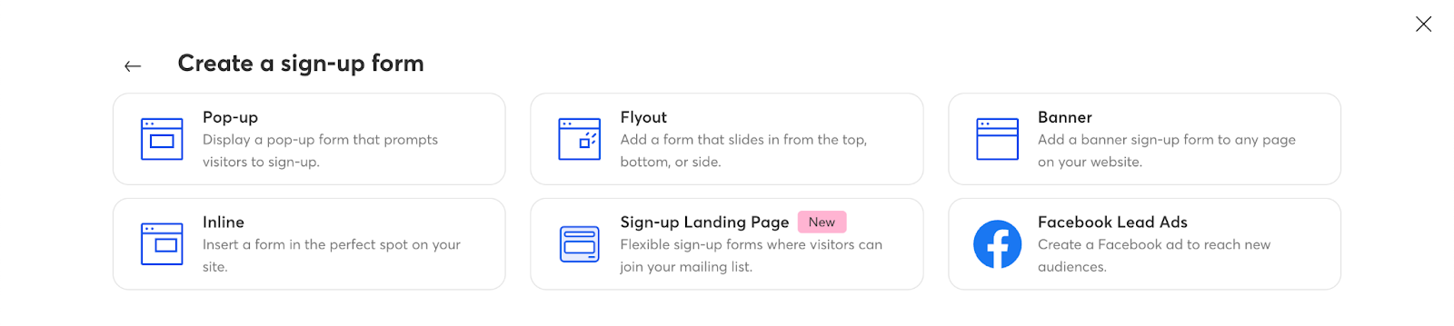 Constant Contact create page