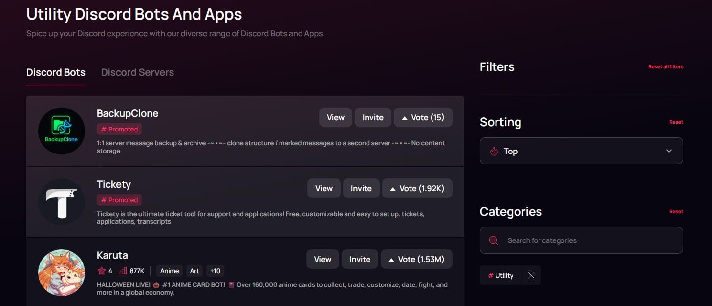 discord bots website