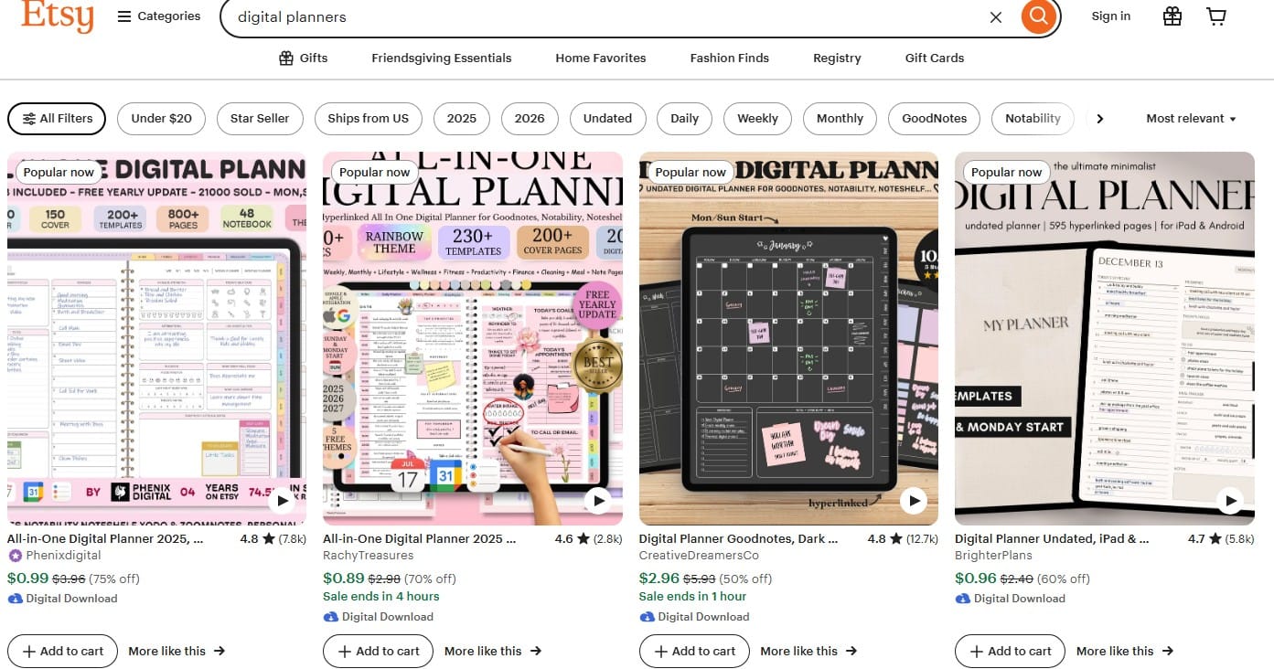 etsy digital planners page