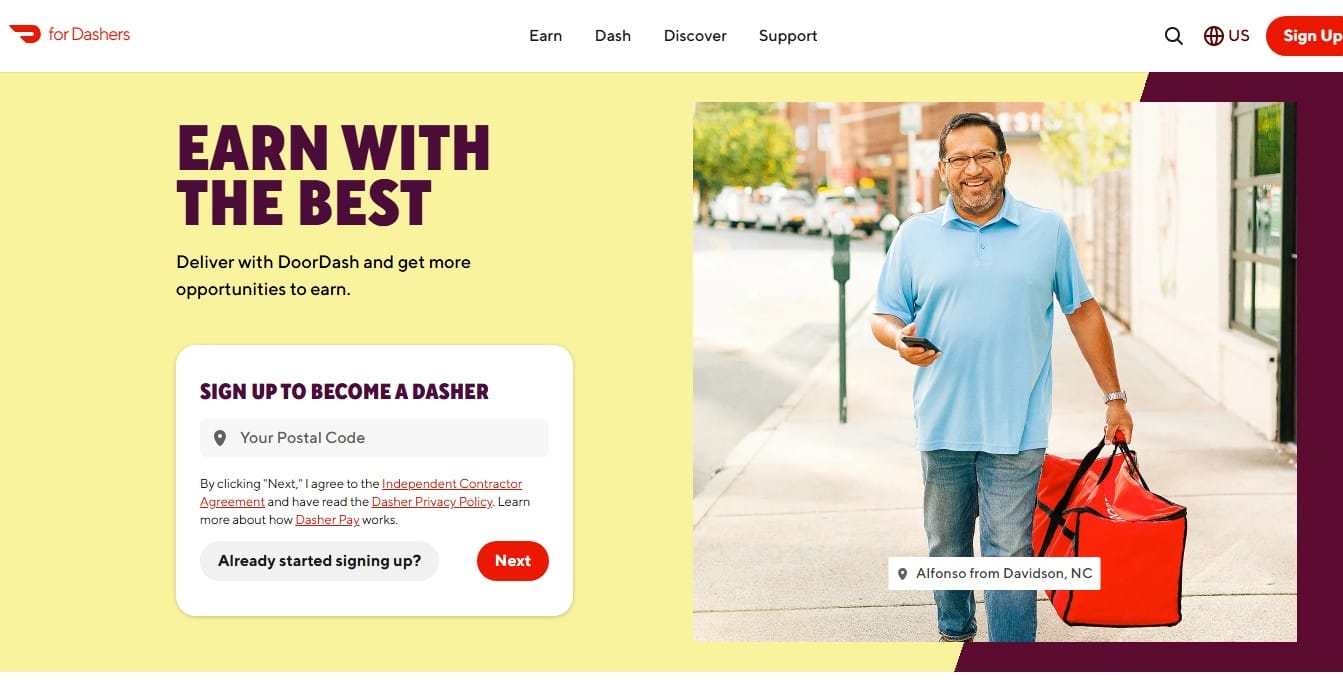 doordash become a dasher website