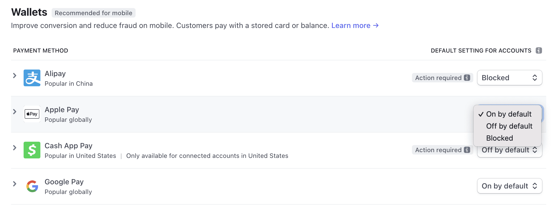 stripe connect payment methods