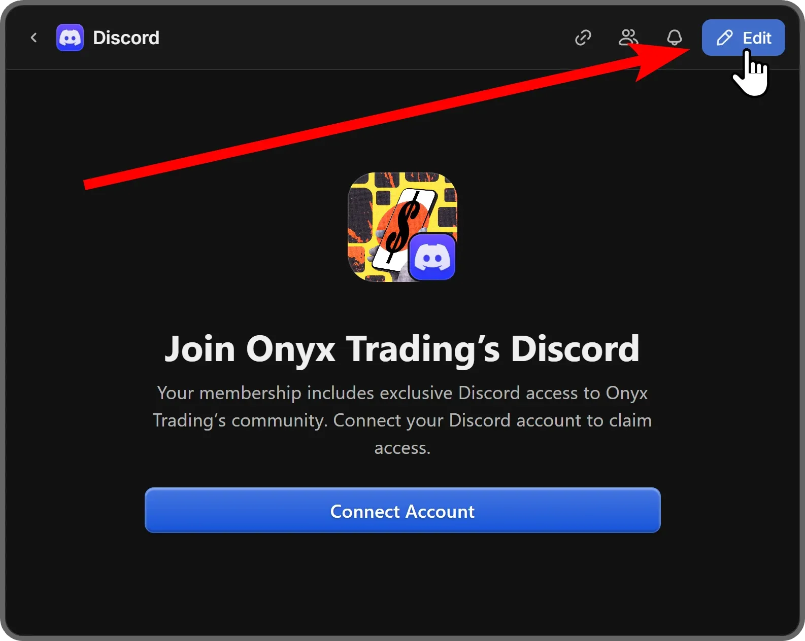 The Edit button of the Discord app on Whop