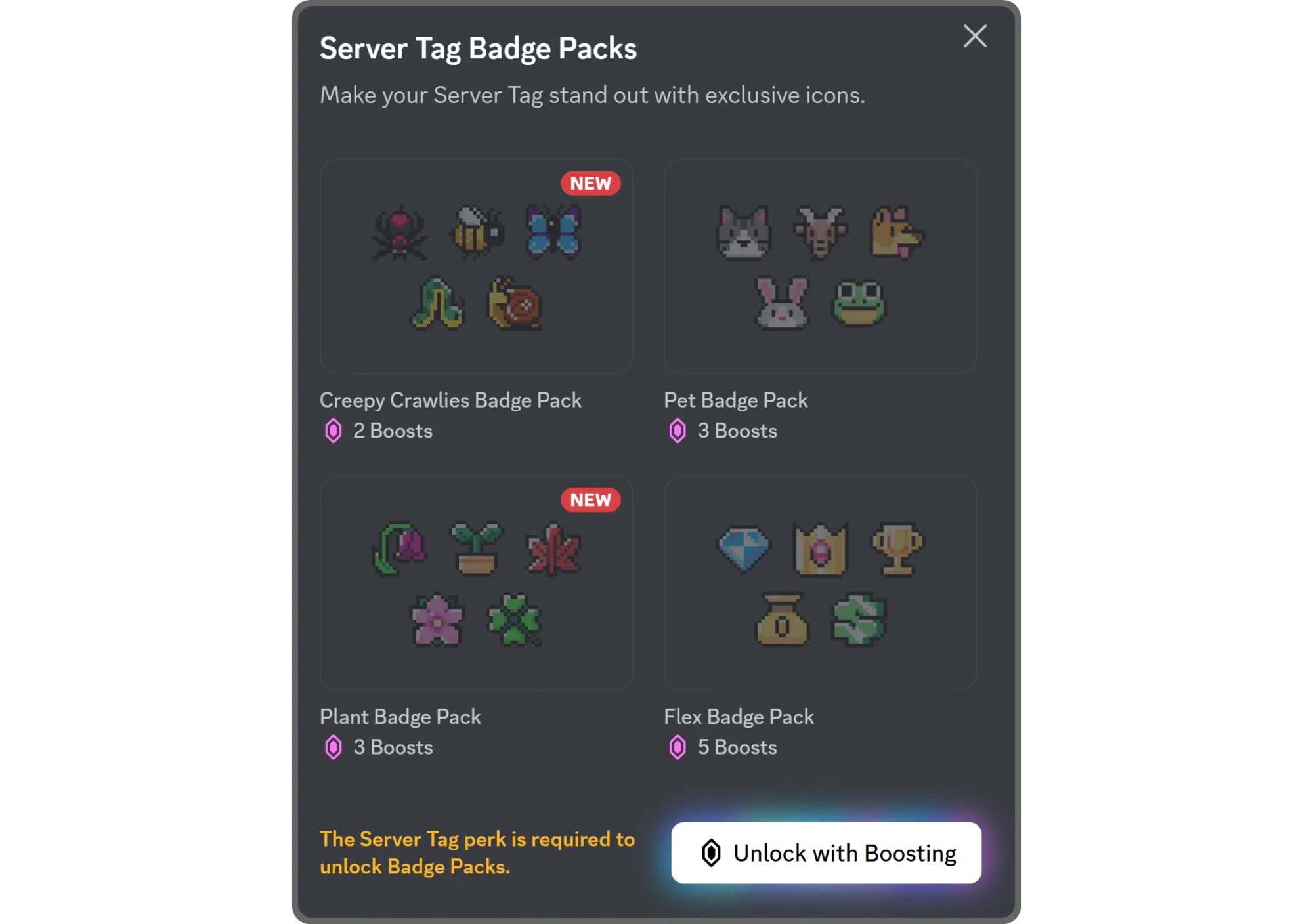 Server tag badge packs on Discord