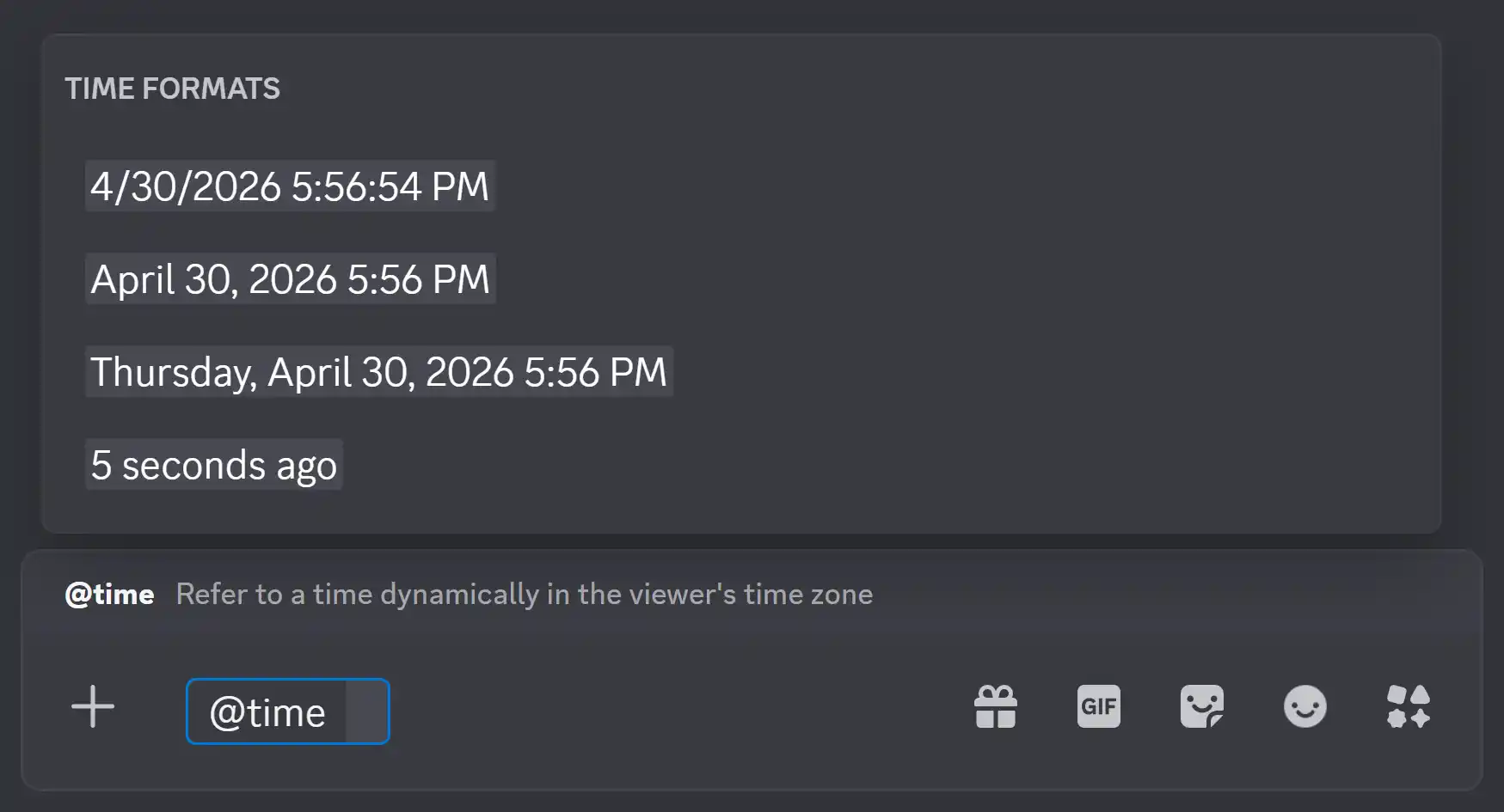The @time mention feature in Discord