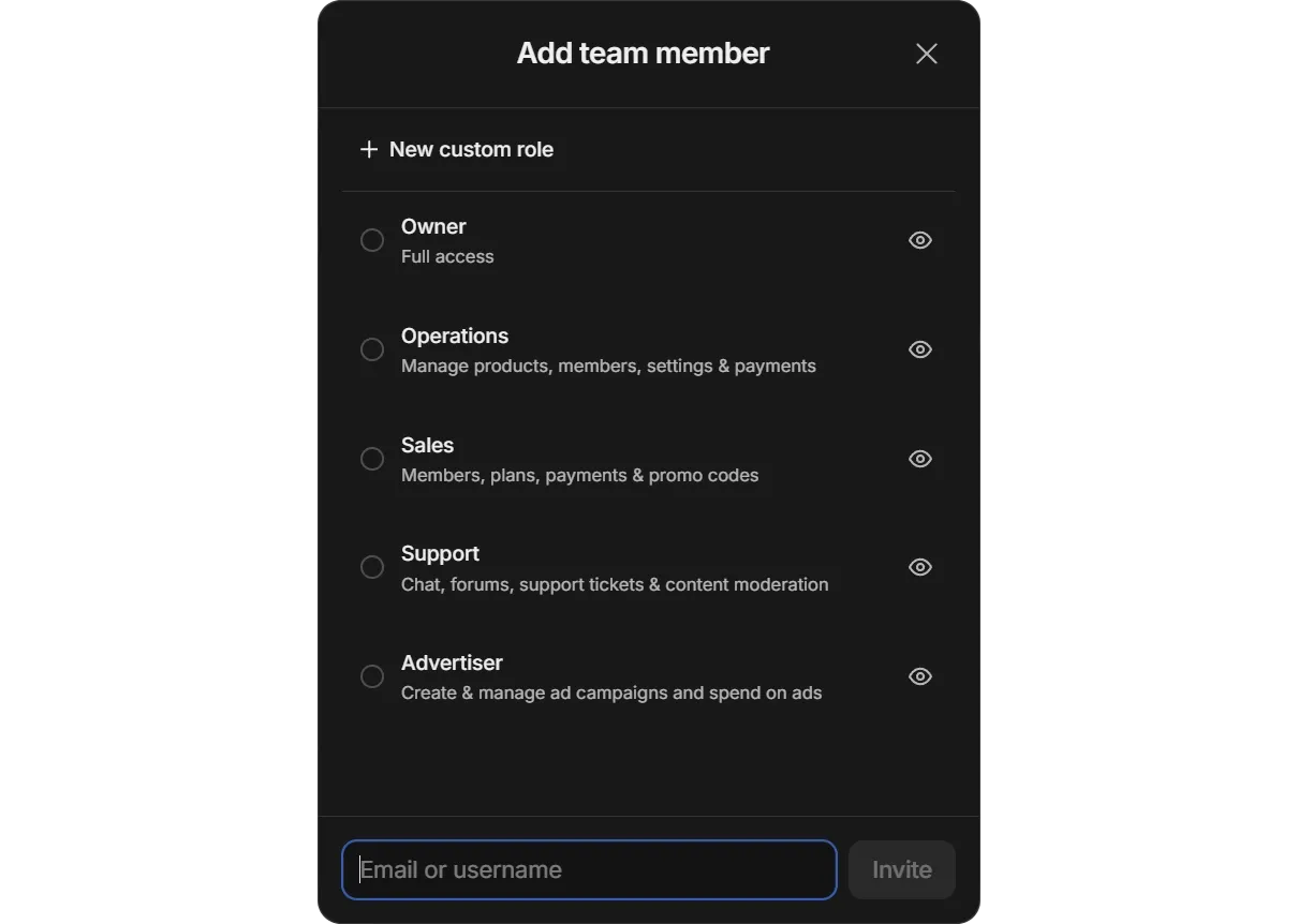 Invite team member popup