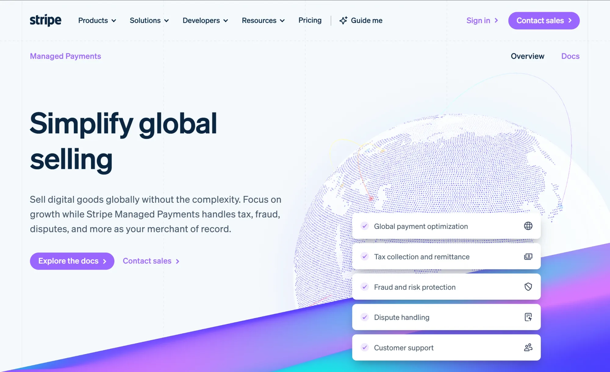 Stripe Managed Payments main page