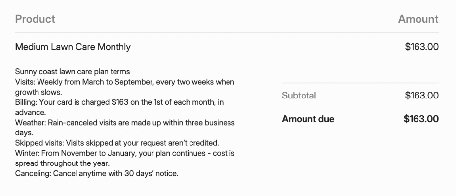 lawn care invoice