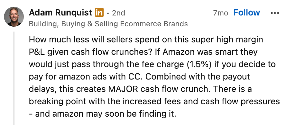Amazon seller LinkedIn post