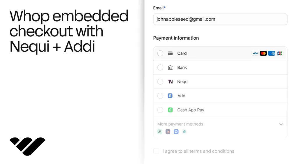Kevin Usuga offers Nequi and Addi to his students with Whop embedded checkout