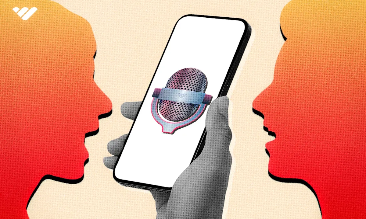 Digital image of people talking into a phone showing a microphone
