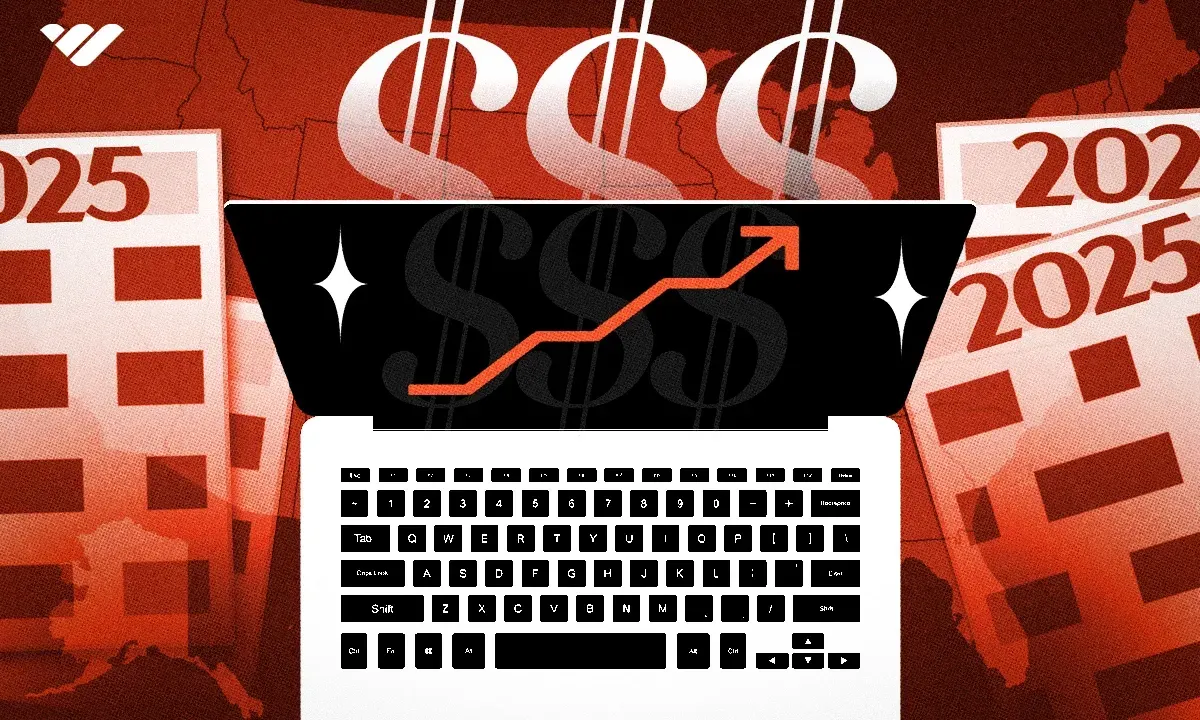 graphic of computer with dollar signs and upward chart 