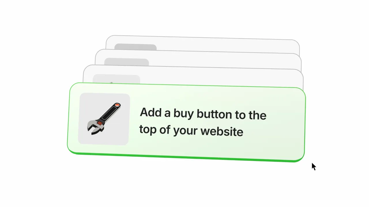 Economic Intelligence illustration with 4 buttons and a mouse cursor. The first button says: Add a buy button to the top of your website