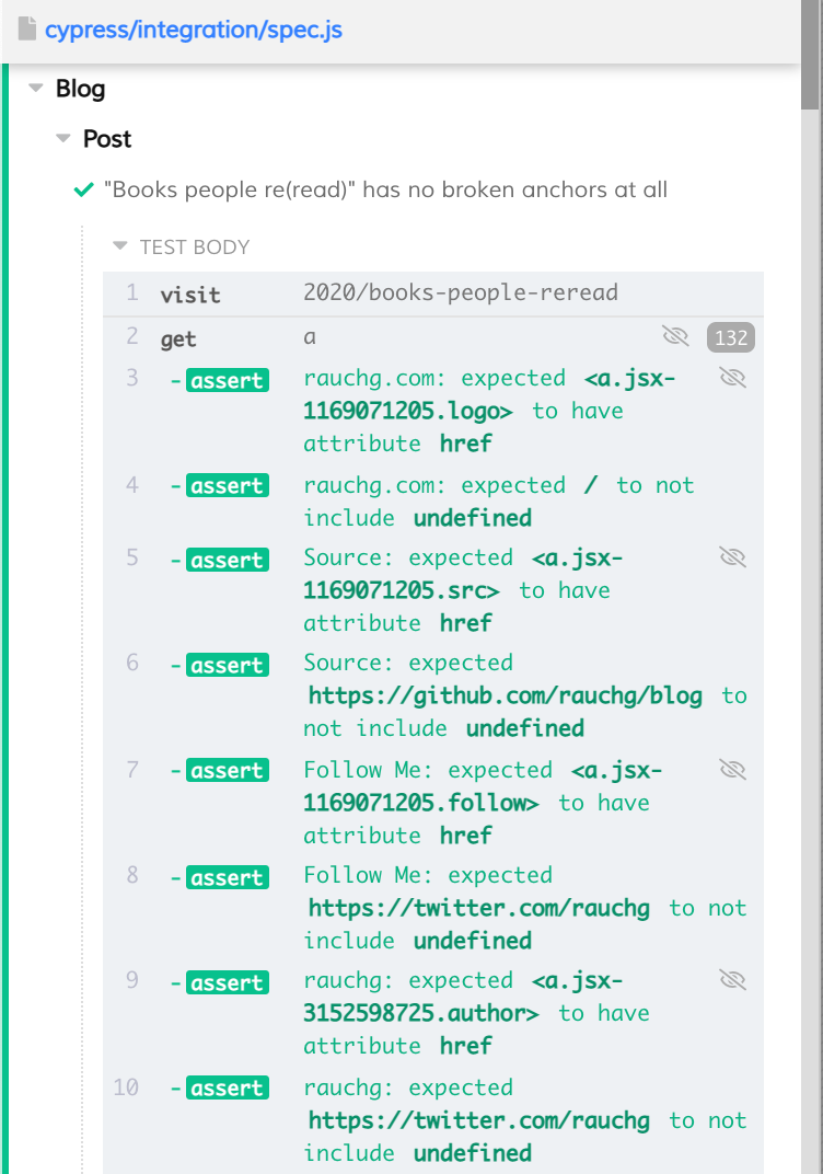 A screenshot showing how the assertions work within the test.