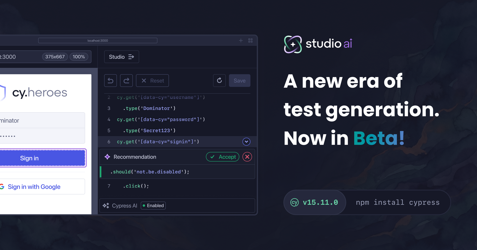 Cypress Studio AI — A new era of test generation. Now in Beta!