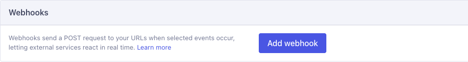 webhook creation area of the settings page