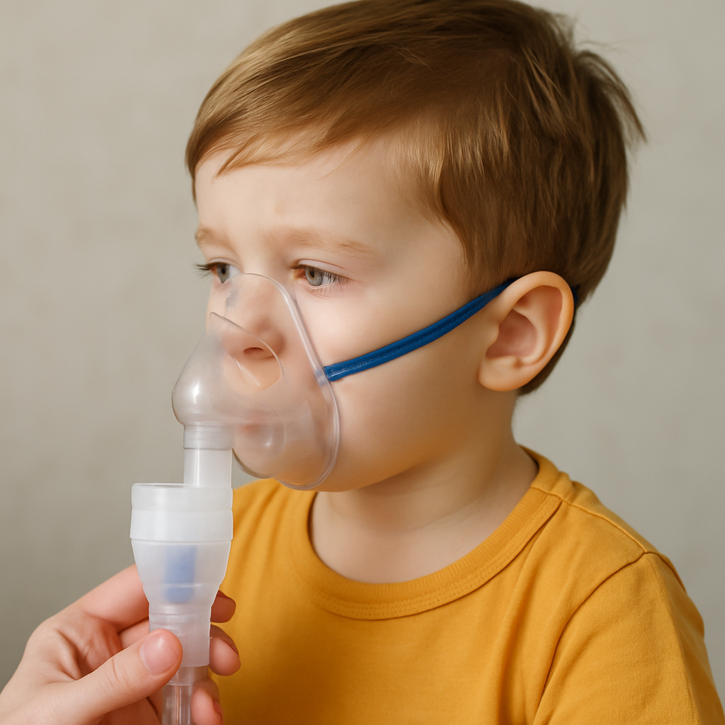 A Kid is Using a Nebulizer for Cough Relief
