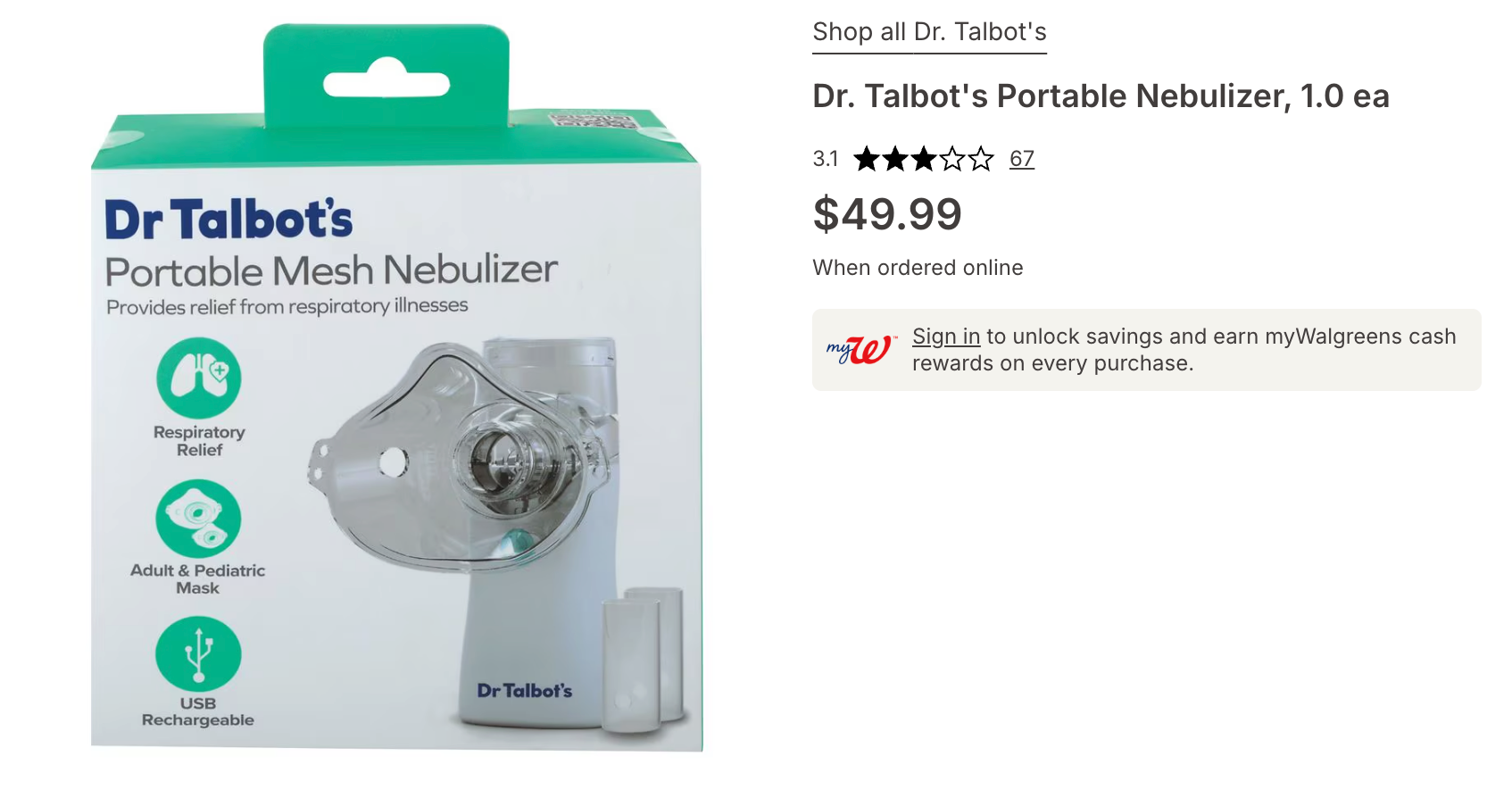 Dr. Talbot's Portable Mesh Nebulizer at Walgreens