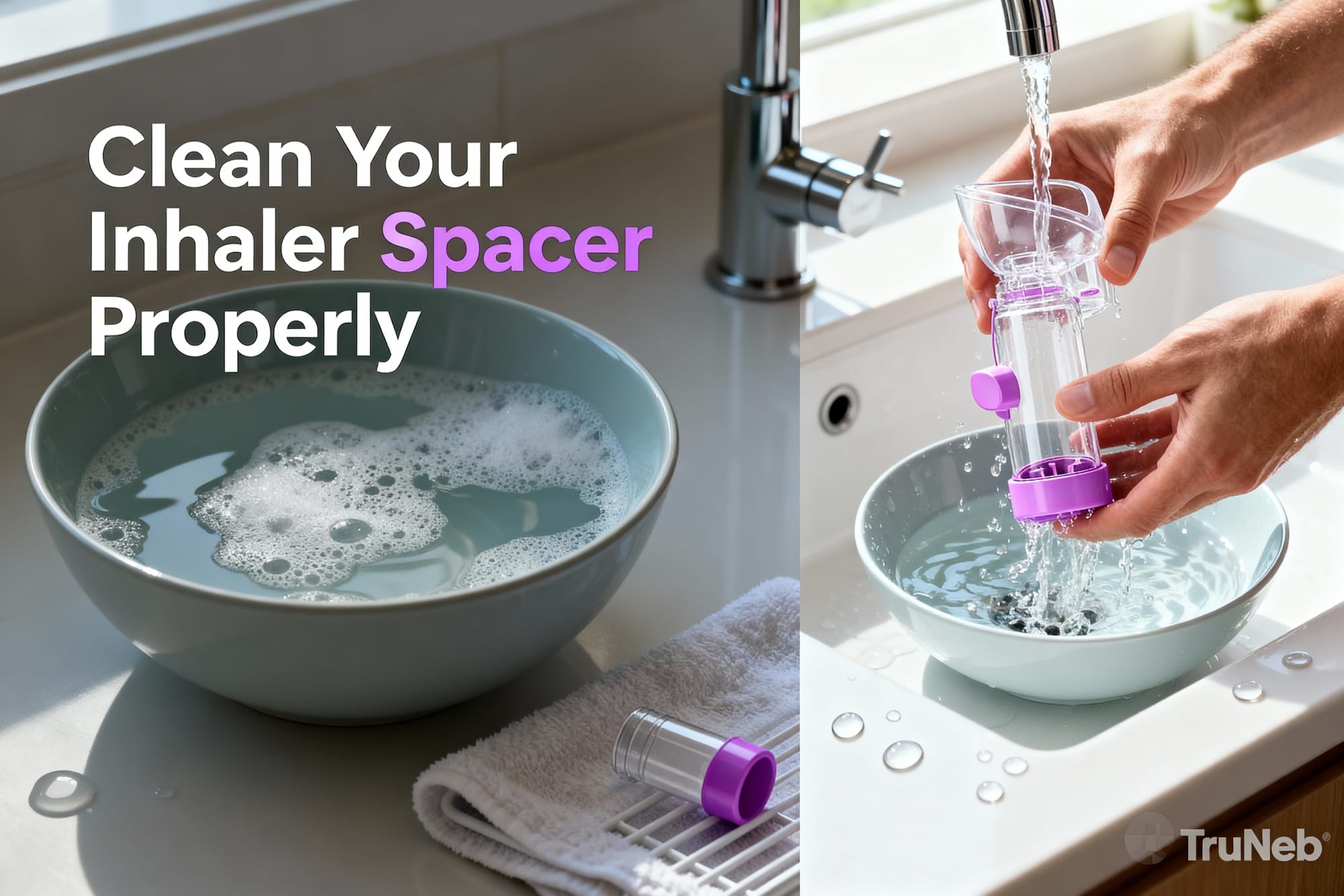An visual representation of cleaning an Inhaler spacer