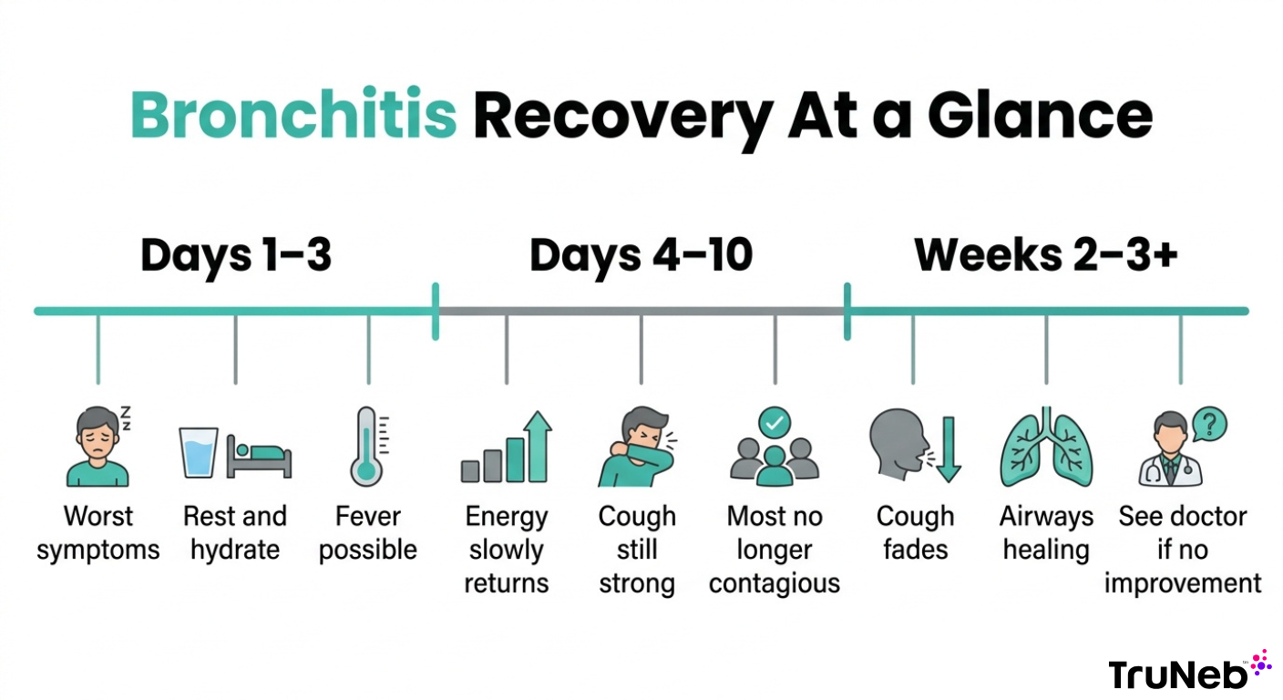 Timeline showing typical bronchitis recovery