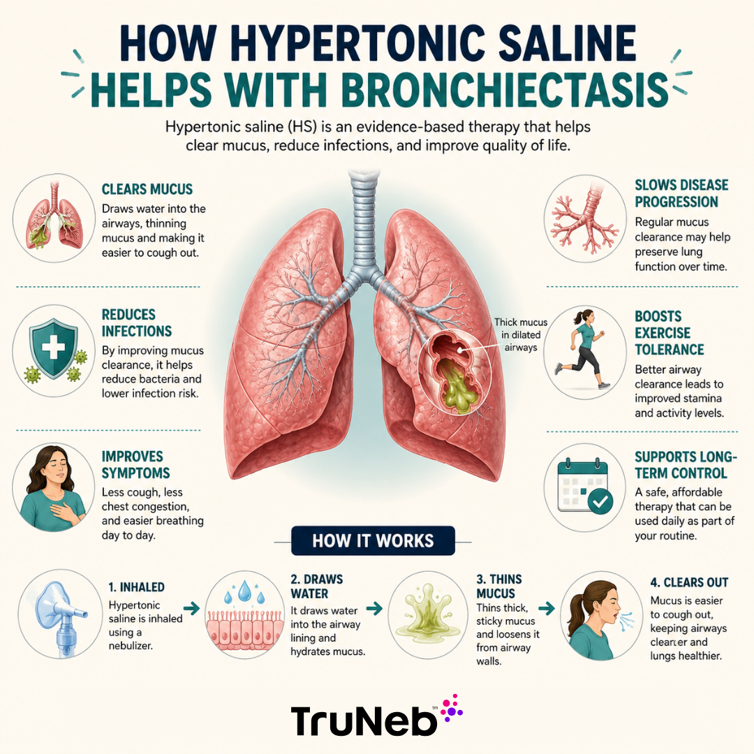Infographic Showing How Hypertonic Saline Helps With Bronchiectasis