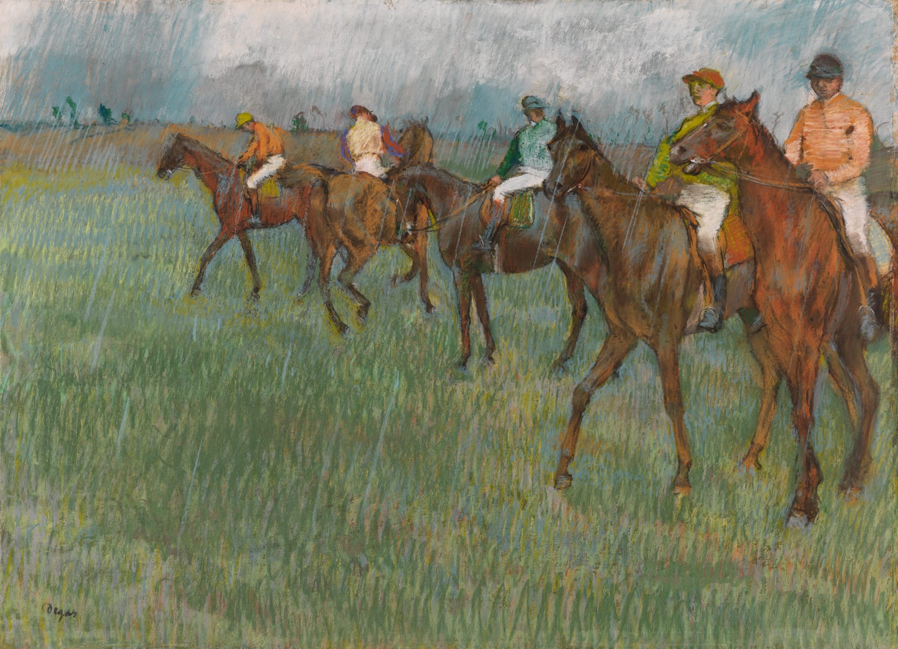 Jockeys in the Rain, about 1883-6, pastel on tracing paper