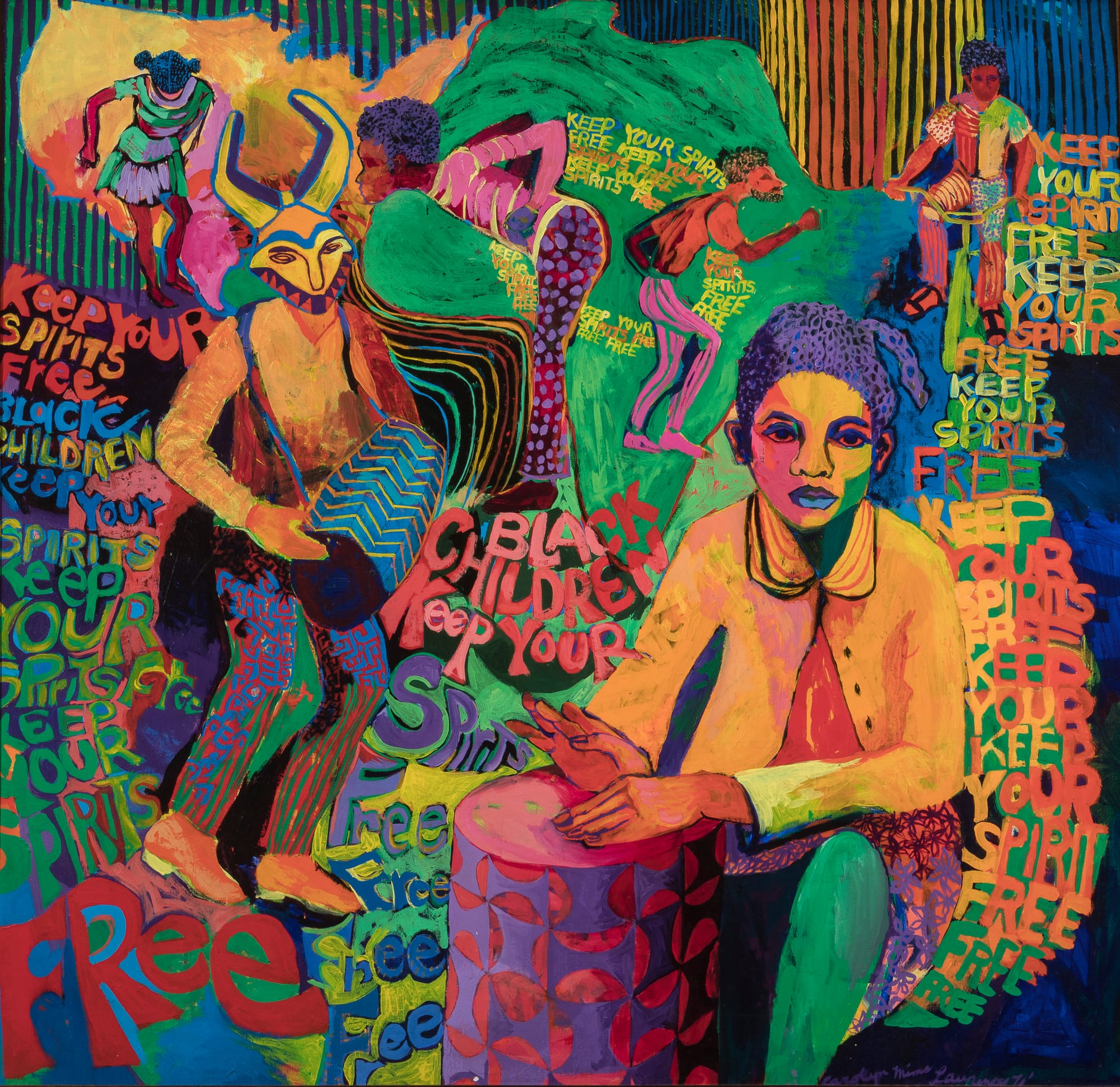 Carolyn Lawrence | Black Children Keep Your Spirits Free, 1972, Acrylic paint on canvas