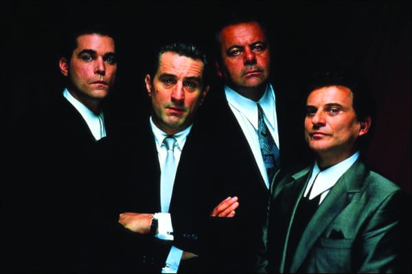 Wise guys (from left) Ray Liotta, Robert De Niro, Paul Sorvino and Joe Pesci play old-school gangsters in Scorsese’s GoodFellas (1990)&nbsp;