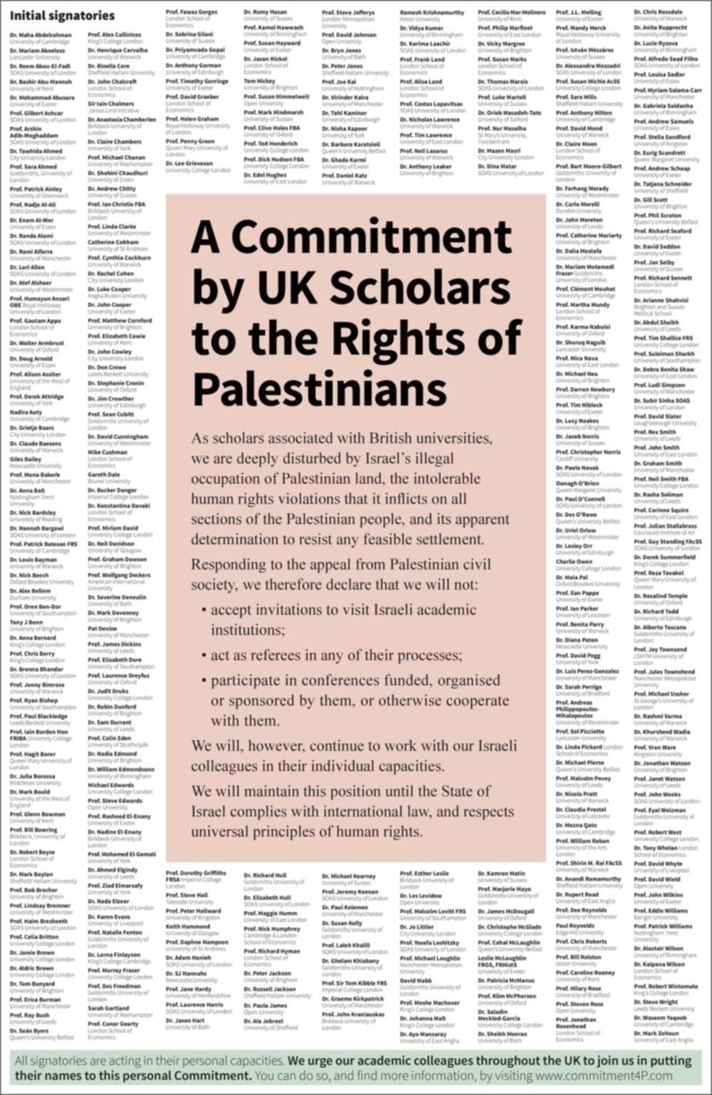 Several Imperial academics to boycott Israeli universities