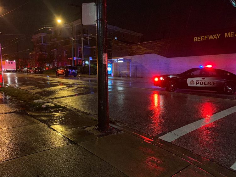 Closed street and police; Kingsway, Vancouver