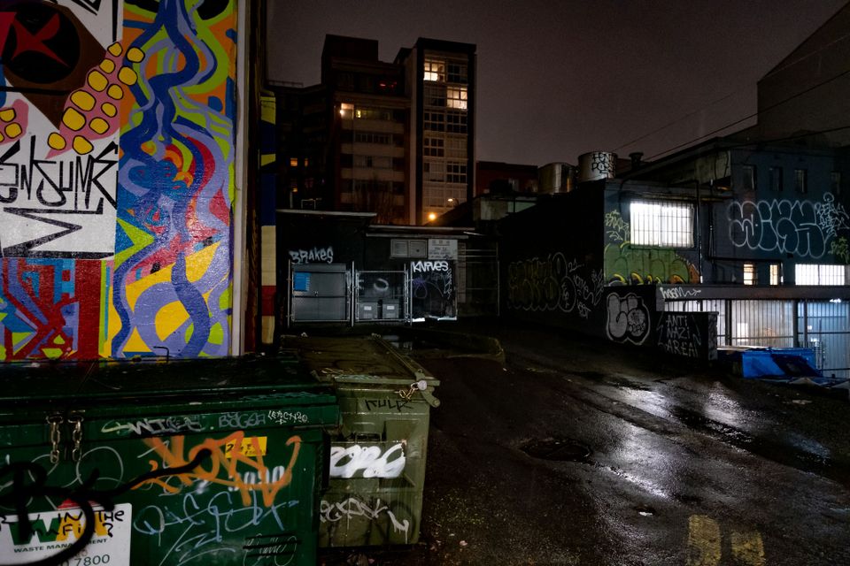 Brakes, Knives, Anti Nazi Area, Alleyway before dawn; Railtown, Vancouver