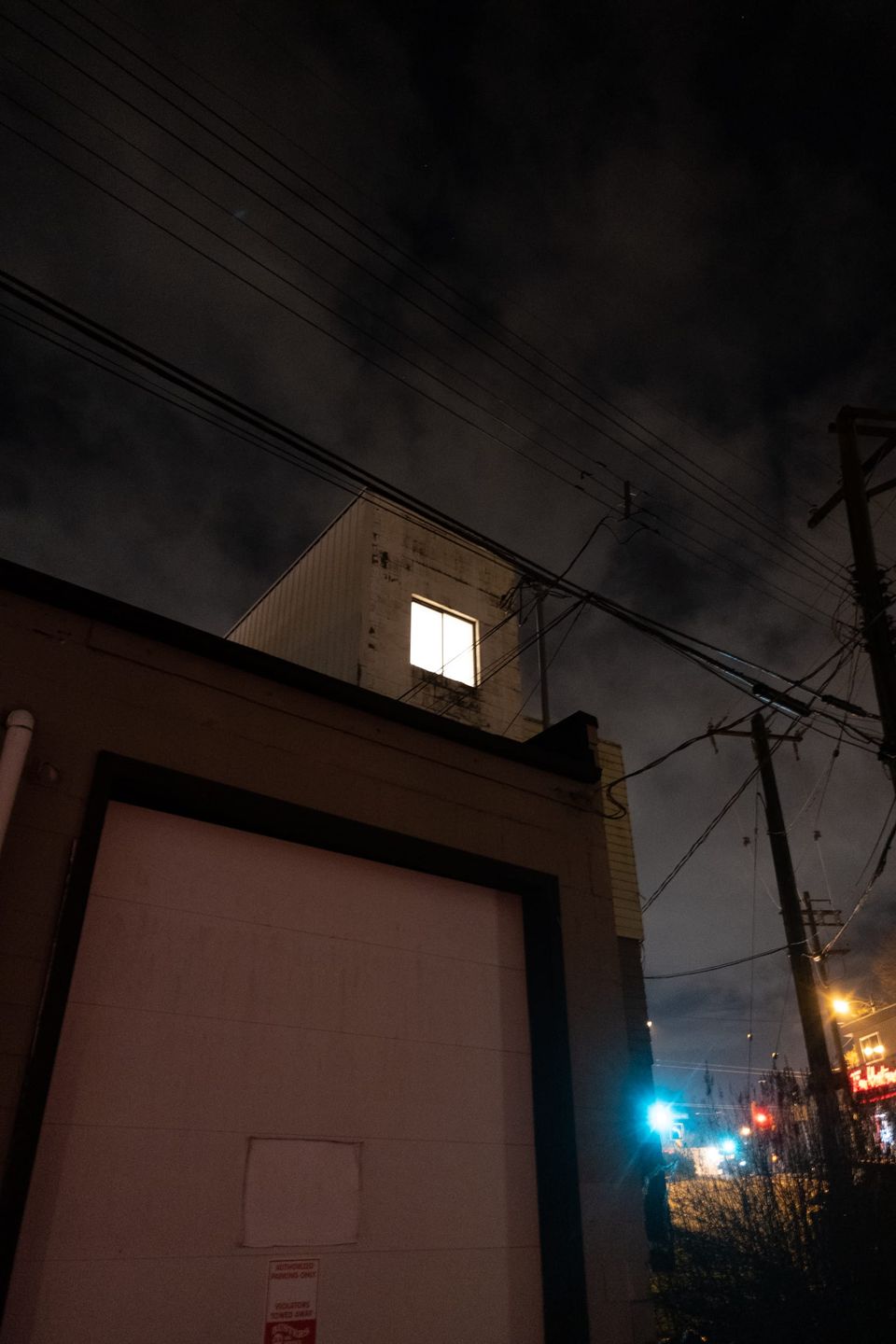 A building's top of stairwell, night