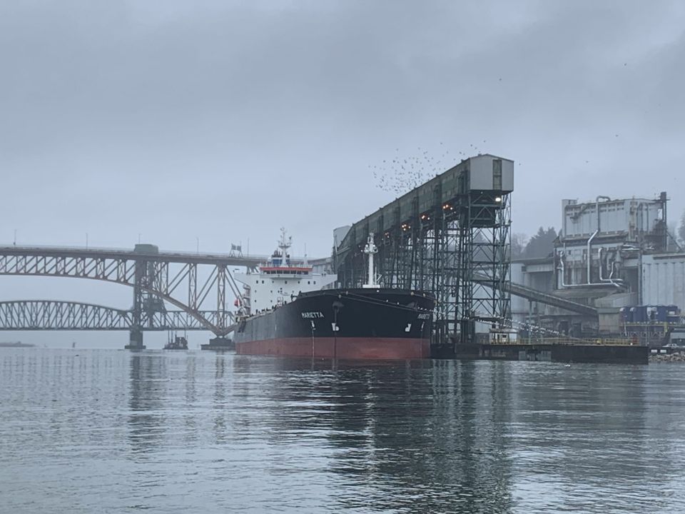 Marietta at dock, Viterra bulk loading facility; New Brighton, Port of Vancouver