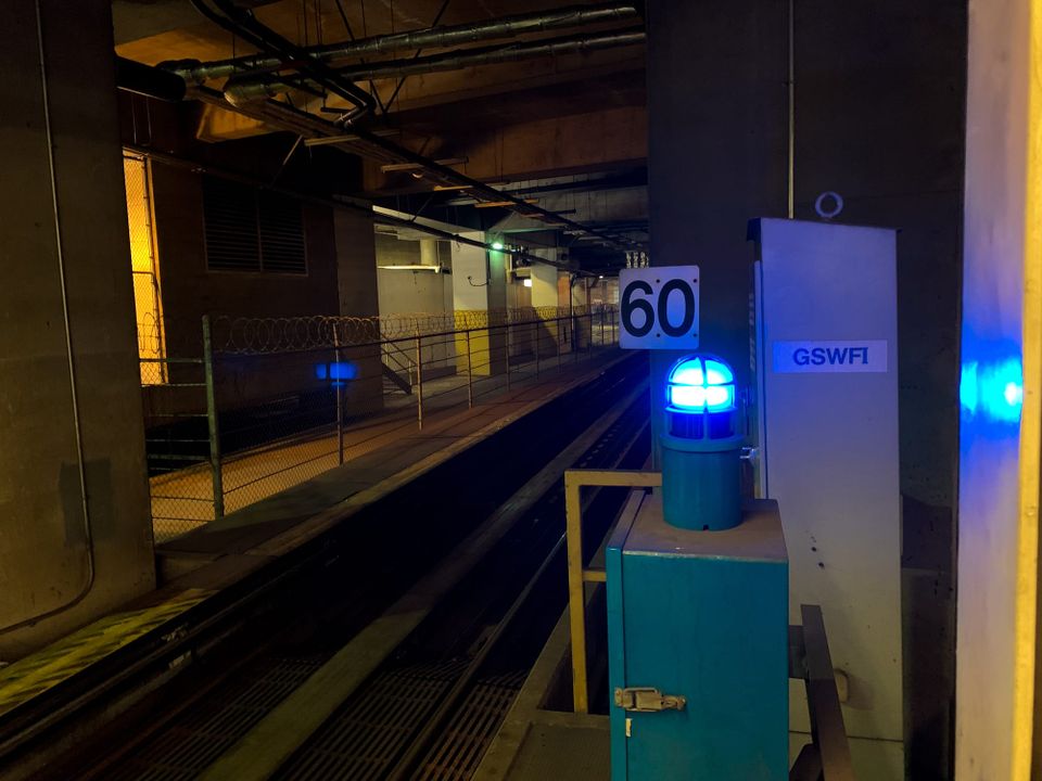 The commuter rail heads into the tunnel under downtown; Waterfront, Vancouver