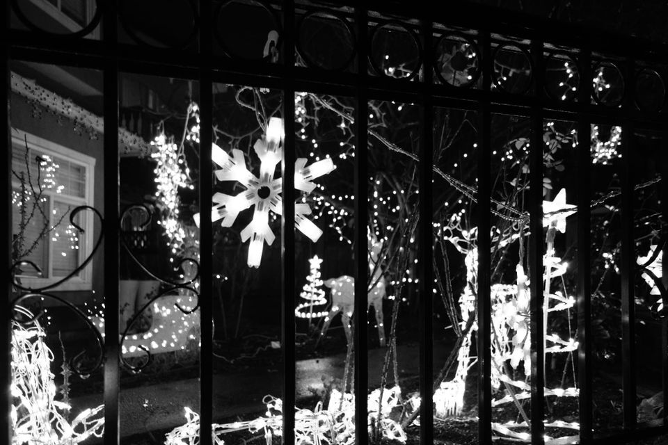 Yard lights outside a house four days before Christmas; Collingwood, Vancouver
