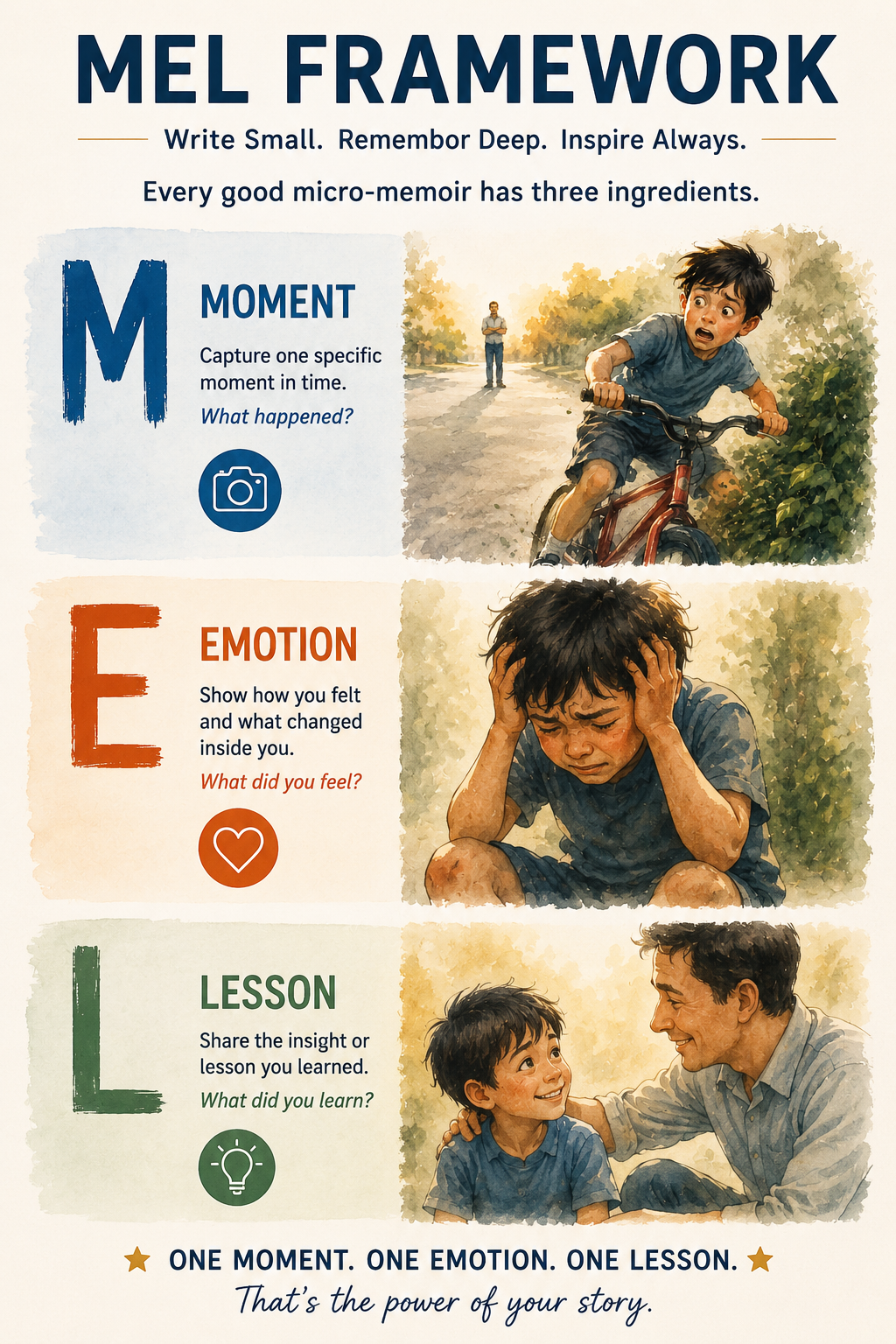 The MEL Framework: The Easiest Way to Write a Micro-Memoir