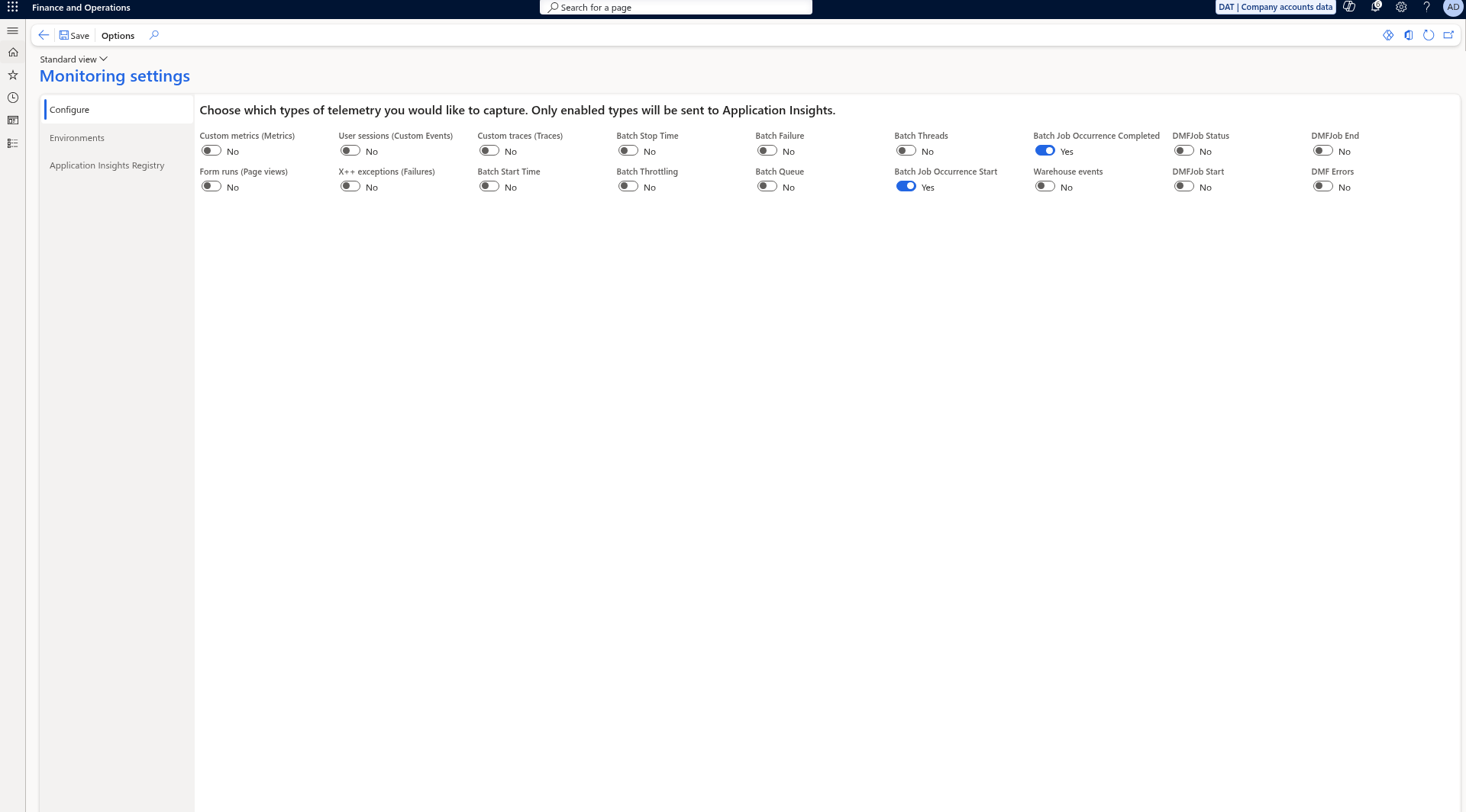 Configure tab with Batch Job Occurrence Start and Completed set to Yes