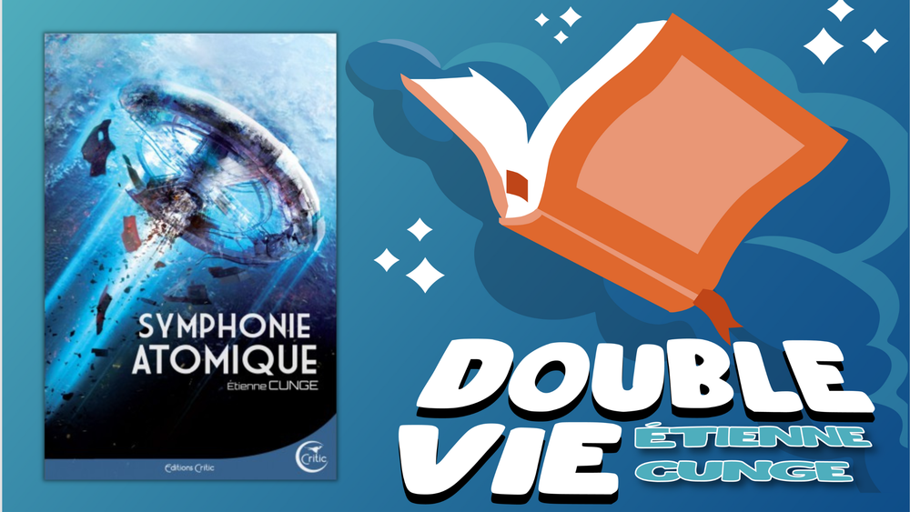 Vignette présentant la couverture de Symphonie Atomique, d'Étienne Cunge, une station spatiale qui se disloque.