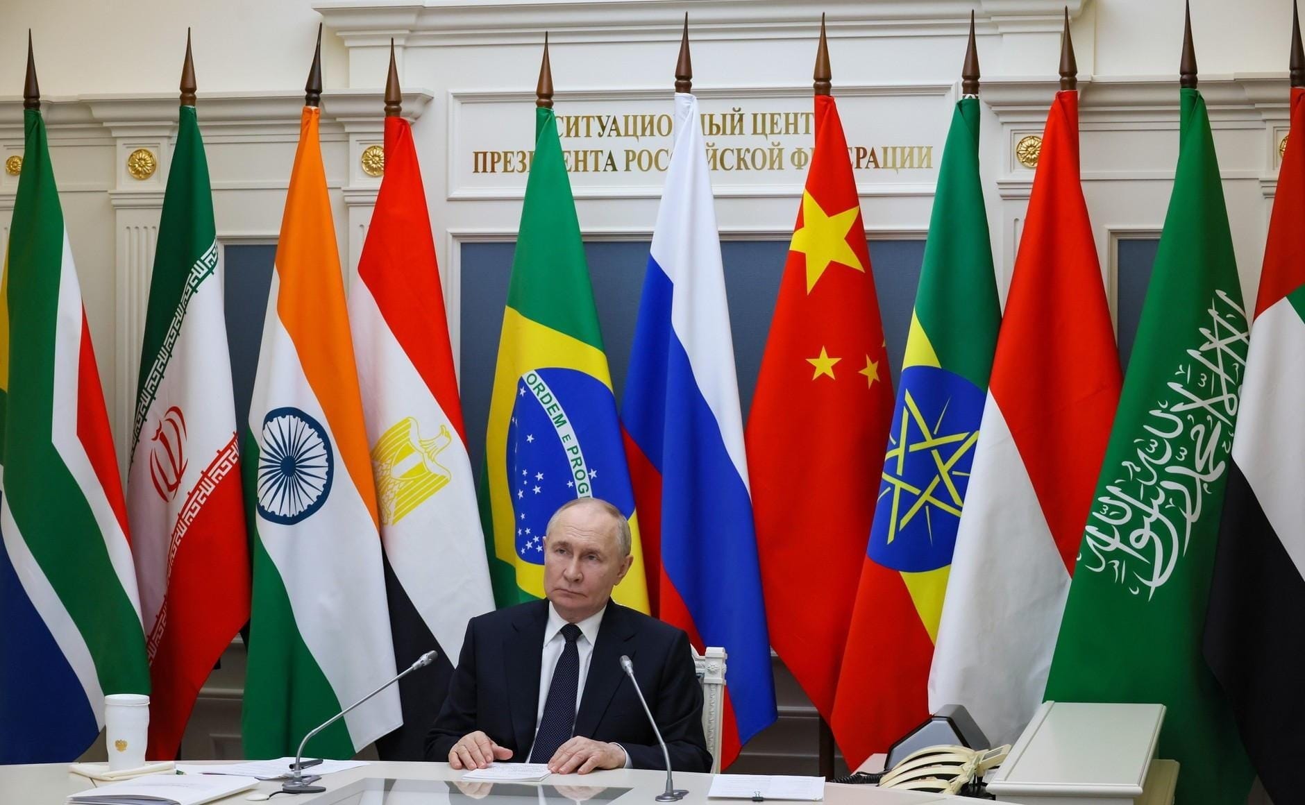 Russian President Vladimir Putin addresses the BRICS