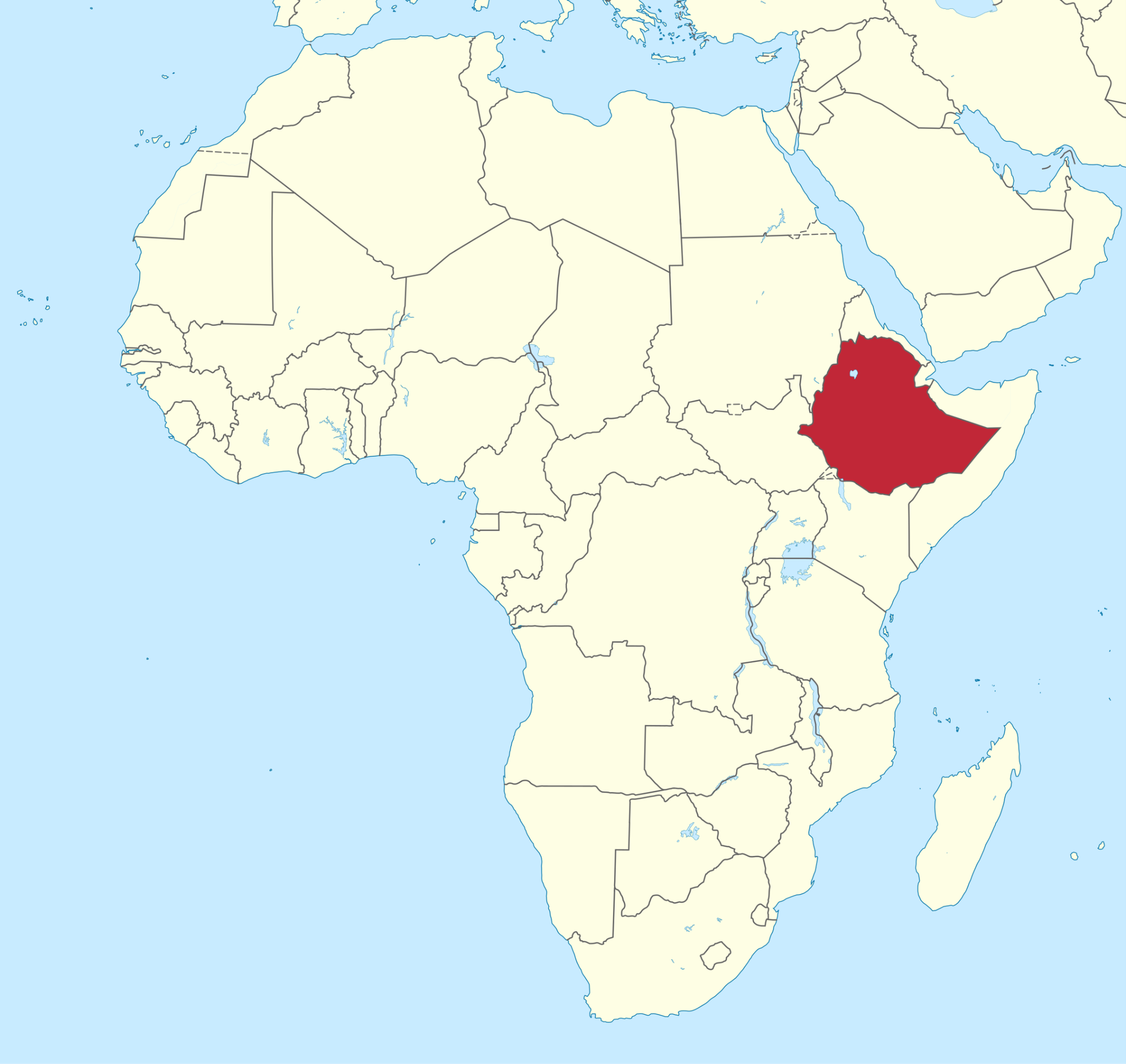 Geographic location of Ethiopia in the Horn of Africa