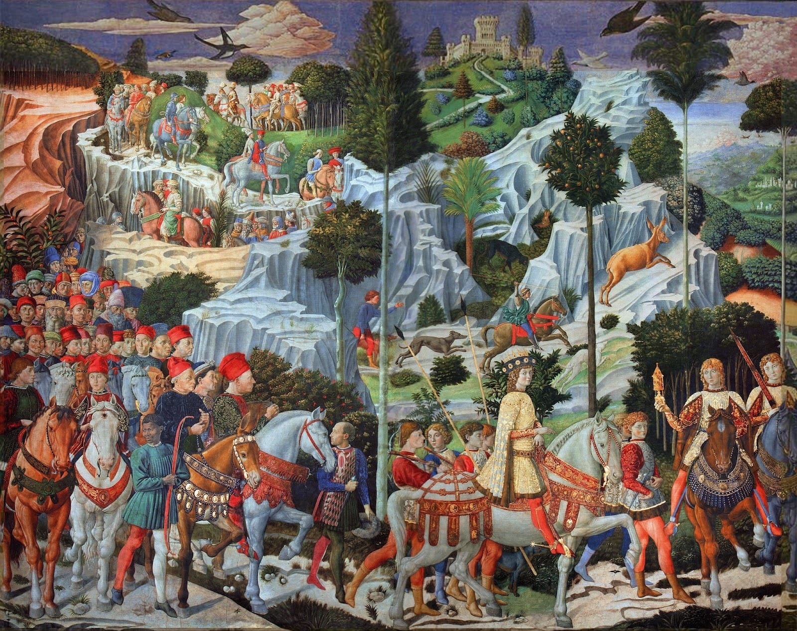 Benozzo Gozzoli, “Journey of the Magi” (detail). The painting portrays the arrival of delegations of religious leaders, poets, philosophers, and statesmen to the Council of Florence.