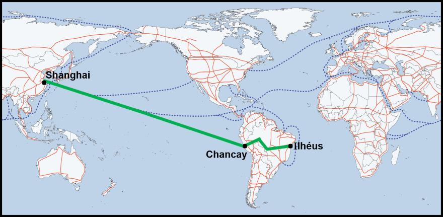 Chancay to Shanghai map