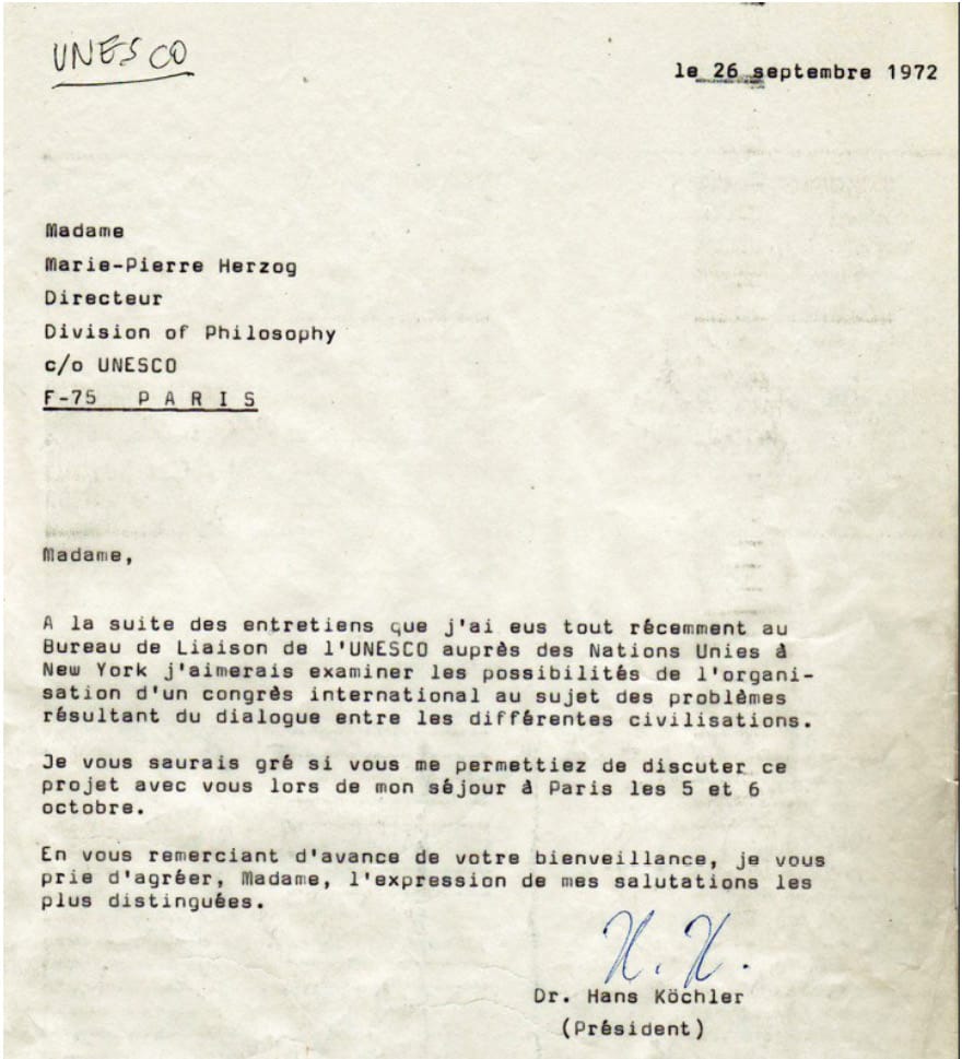 Letter from Dr. Hans Köchler to UNESCO