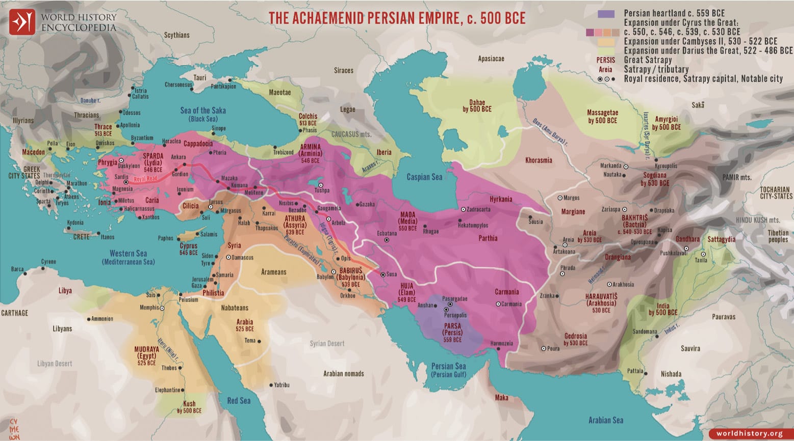 Map of the Achaemenid Persian Empire, c. 500 B.C.