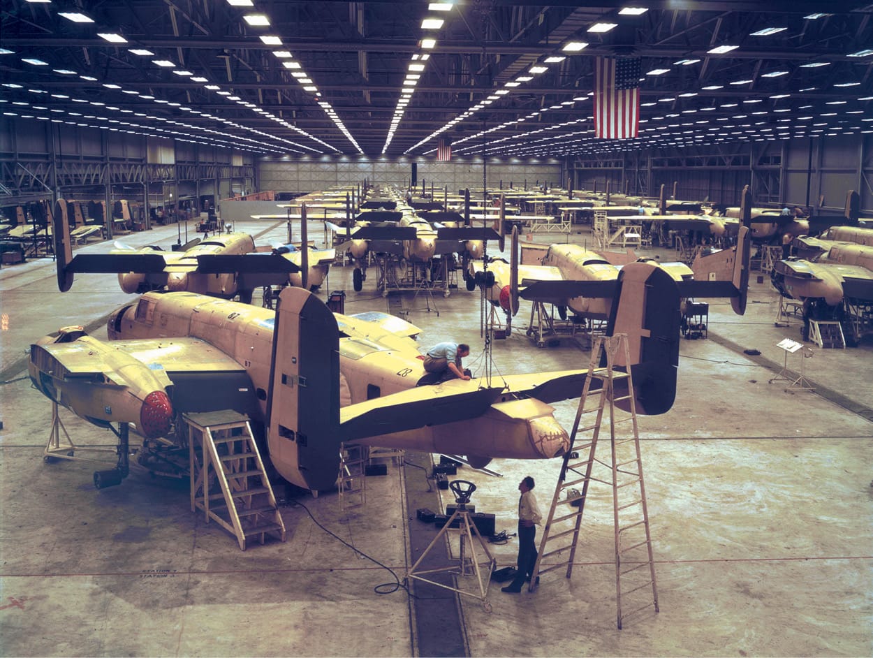 Assembling B-25 bombers