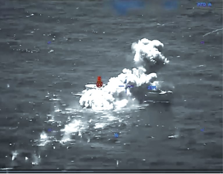 Philippine Navy target vessel struck by a Japanese missile