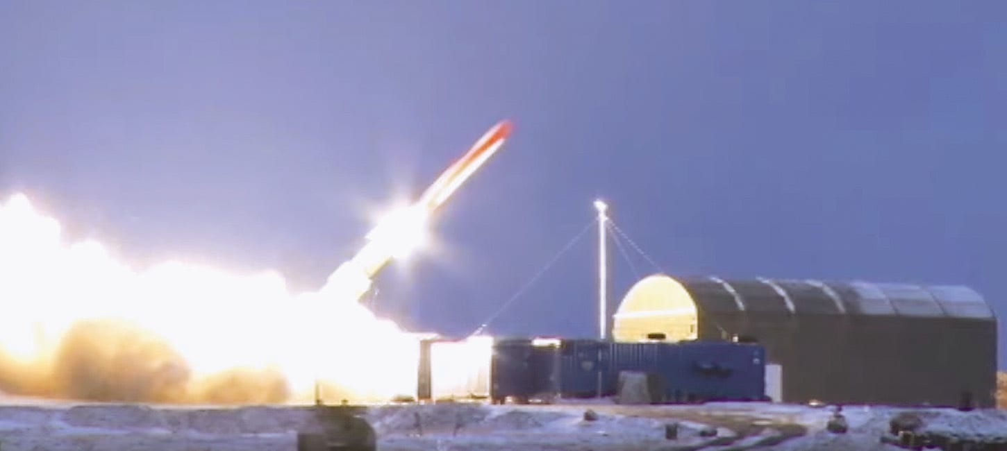 Launch of a Russian nuclear-powered Burevestnik missile.