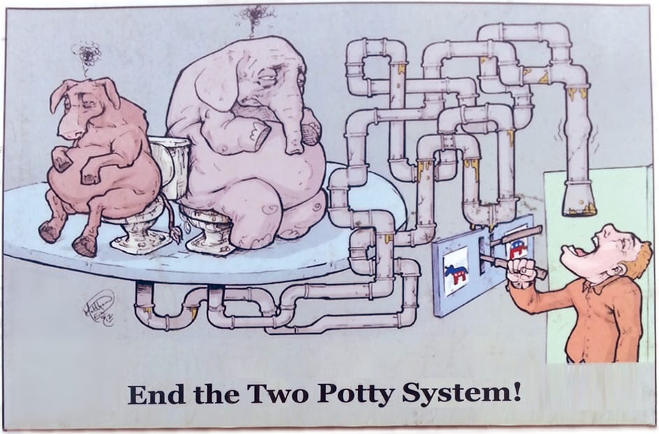 LaRouche movement organizing poster referring to the two-party system