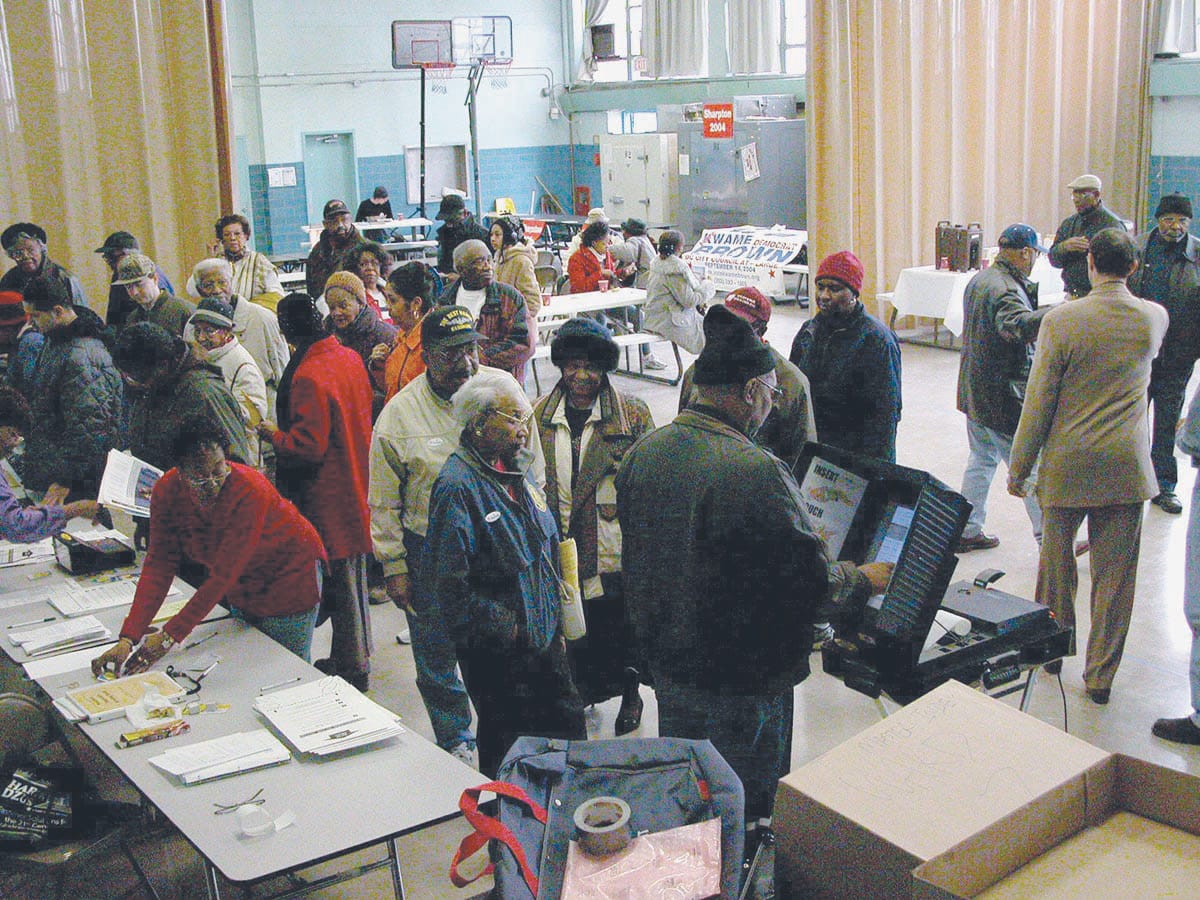 A Feb. 14, 2004 Democratic caucus in Washington, D.C.
