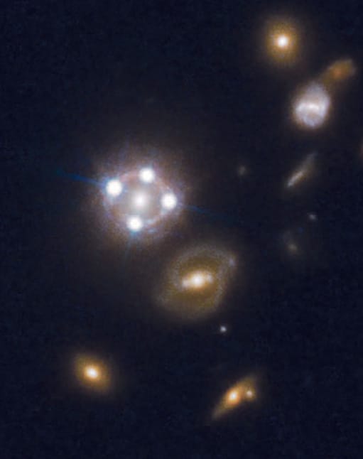 An Einstein cross photographed by the Hubble Space Telescope