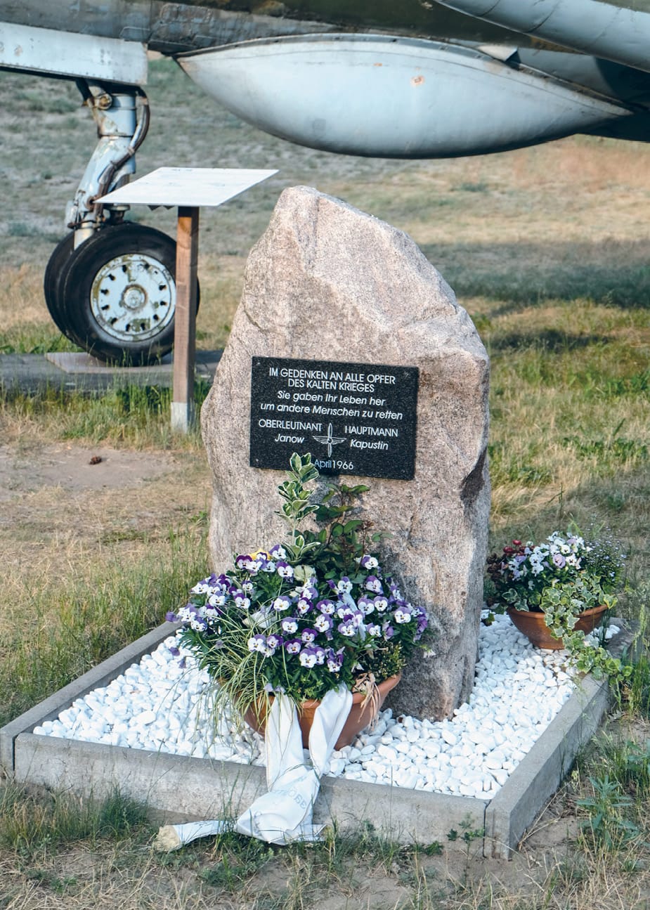 Monument at the Finowfurt Aviation Museum in Schorfheide, Germany, commemorating the heroic deed of Soviet pilots Yuri Yanov and Boris Kapustin.